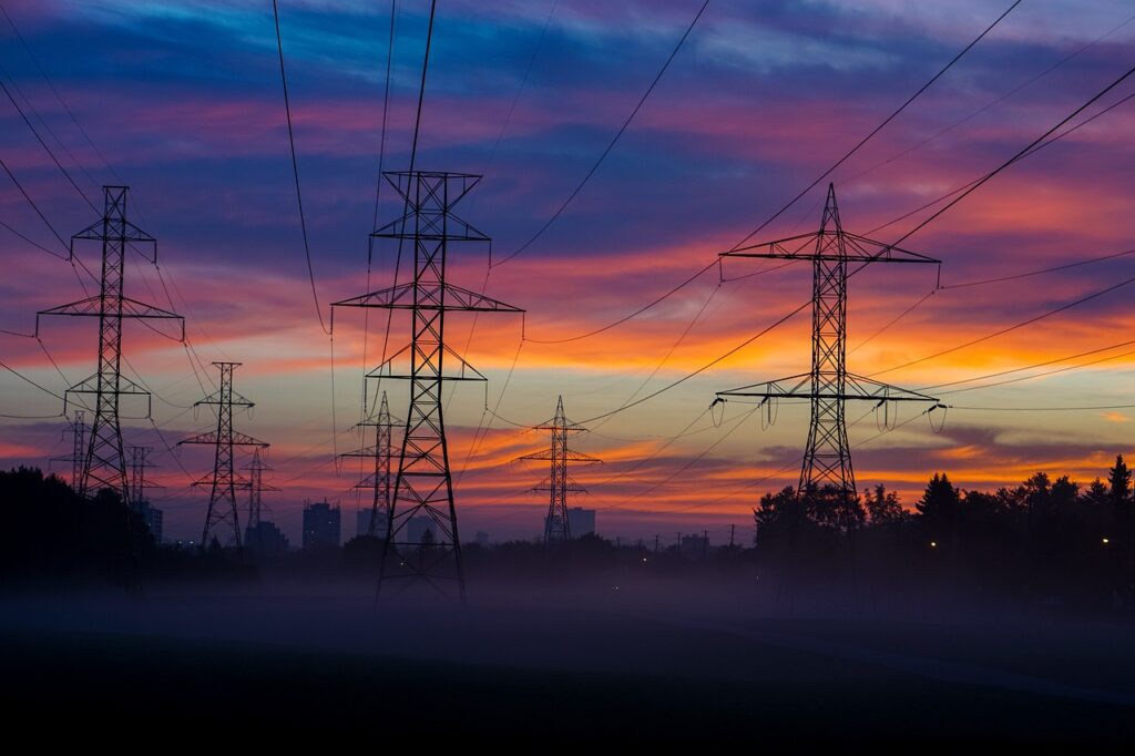 Energy transmission line sunset